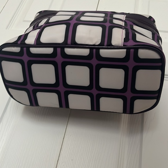 Sonia Kashuk travel bag double zippers train case top handle purple geometric - Picture 8 of 15